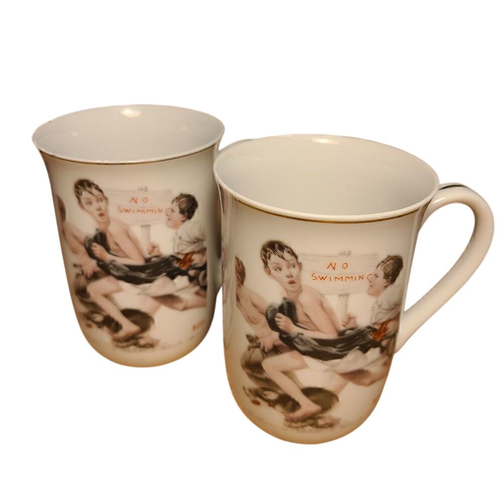 Norman Rockwell "No Swimming" mug set
